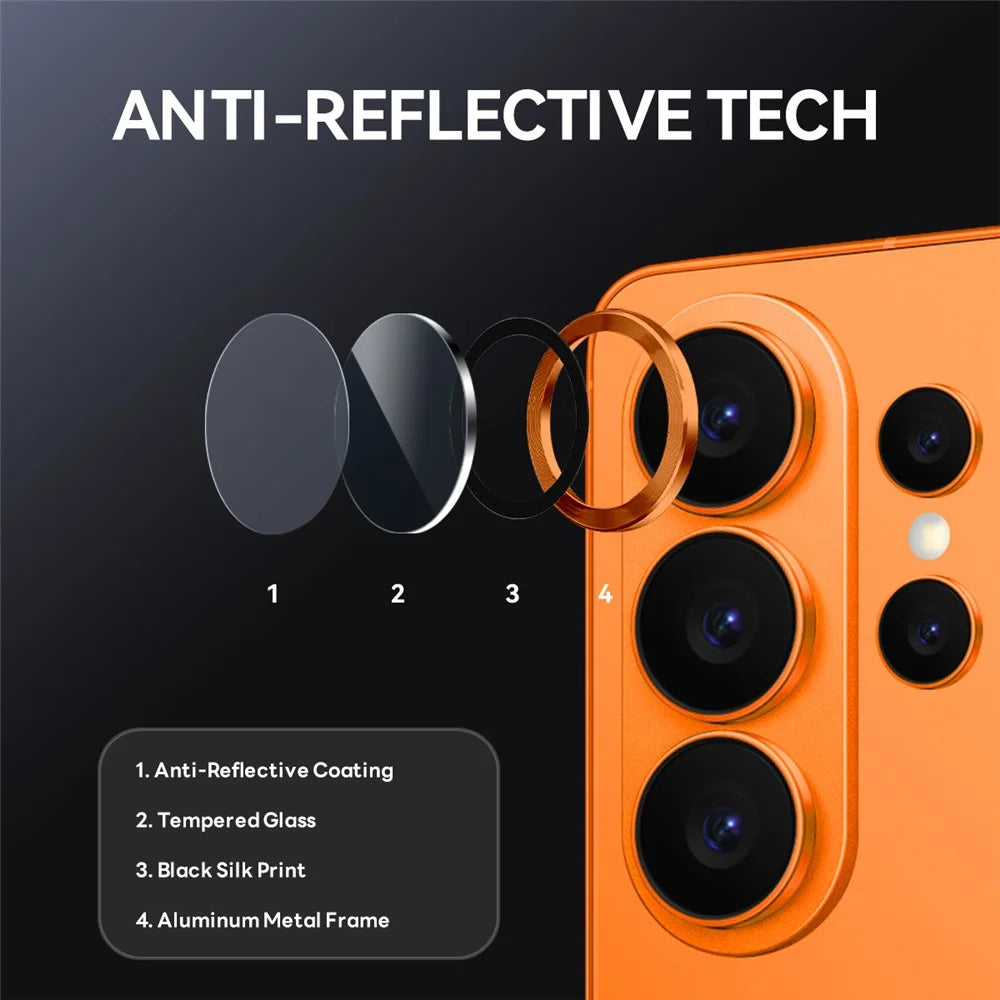 NORTHJO 1 Set For Samsung Galaxy S26 Ultra Tempered Glass Camera Lens Film CD Veins Metal Ring Lens Guard (Complete Coverage) - Orange - 4
