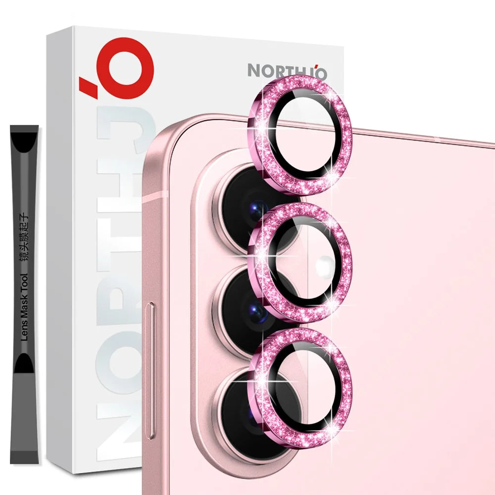 NORTHJO 1 Set For Samsung Galaxy S26 Camera Lens Film Tempered Glass+Metal Glitter Rear Lens Protector (Complete Coverage) - Pink - 1