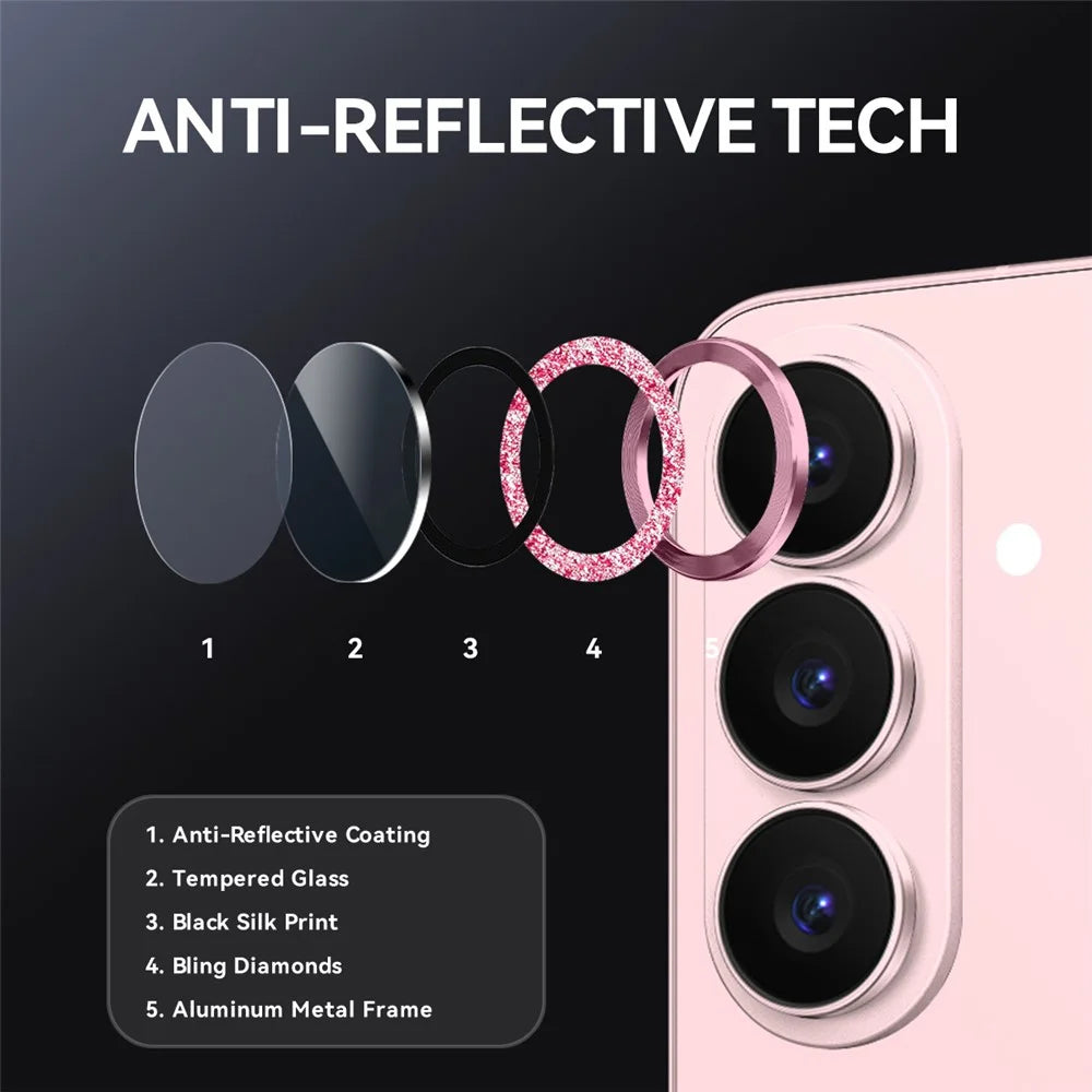 NORTHJO 1 Set For Samsung Galaxy S26 Camera Lens Film Tempered Glass+Metal Glitter Rear Lens Protector (Complete Coverage) - Pink - 4