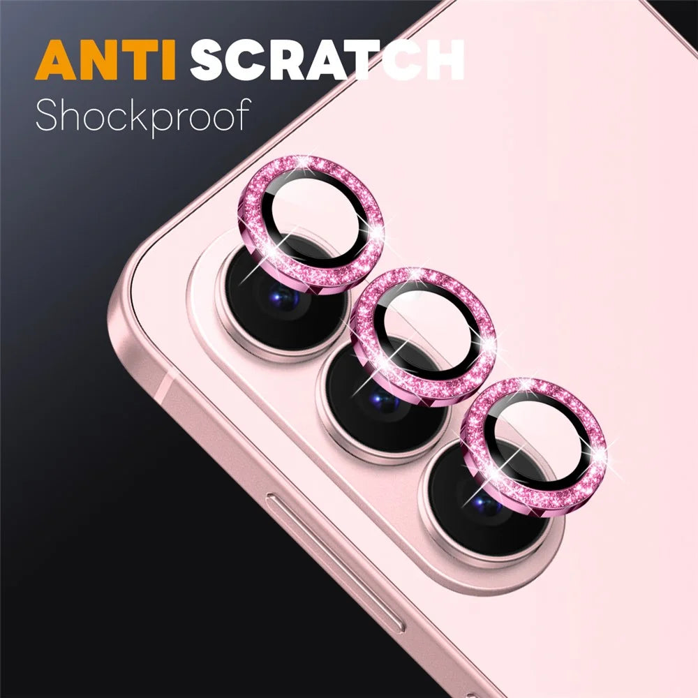 NORTHJO 1 Set For Samsung Galaxy S26+ Camera Lens Film Tempered Glass+Metal Glitter Rear Lens Protector (Complete Coverage) - Pink - 3