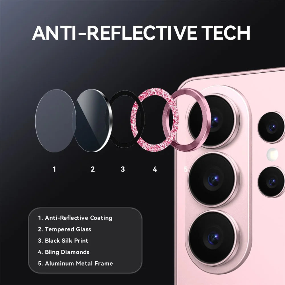 NORTHJO 1 Set For Samsung Galaxy S26 Ultra Camera Lens Film Tempered Glass+Metal Glitter Rear Lens Protector (Complete Coverage) - Pink - 4