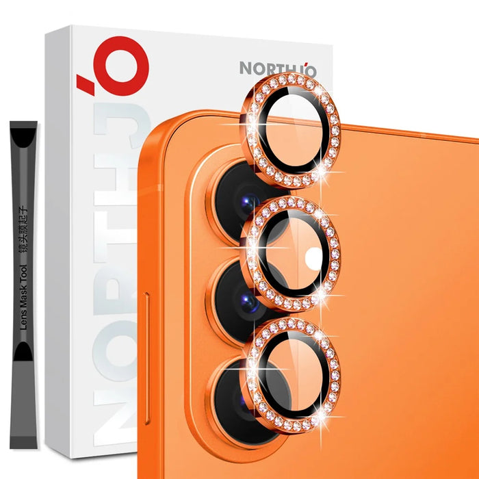 NORTHJO For Samsung Galaxy S26 Camera Lens Protector Rhinestone Ring Tempered Glass Lens Film (Complete Coverage) - Orange - 1