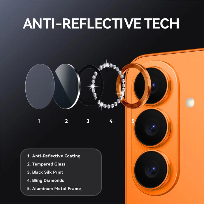 NORTHJO For Samsung Galaxy S26 Camera Lens Protector Rhinestone Ring Tempered Glass Lens Film (Complete Coverage) - Orange - 4