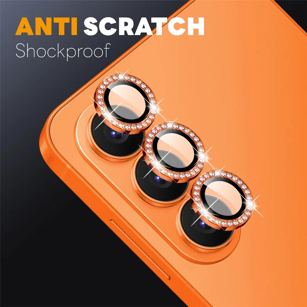 NORTHJO For Samsung Galaxy S26+ Camera Lens Protector Rhinestone Ring Tempered Glass Lens Film (Complete Coverage) - Orange - 3