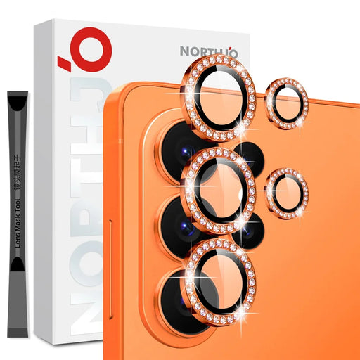 NORTHJO For Samsung Galaxy S26 Ultra Camera Lens Protector Rhinestone Ring Tempered Glass Lens Film (Complete Coverage) - Orange - 1