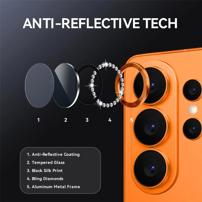 NORTHJO For Samsung Galaxy S26 Ultra Camera Lens Protector Rhinestone Ring Tempered Glass Lens Film (Complete Coverage) - Orange - 4