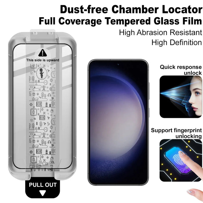 IMAK 3Pcs For Samsung Galaxy S23 / S22 5G Tempered Glass Full Screen Protector Full Glue Film with Dust-free Installation Tool (Fingerprint Unlock) - Black - 4