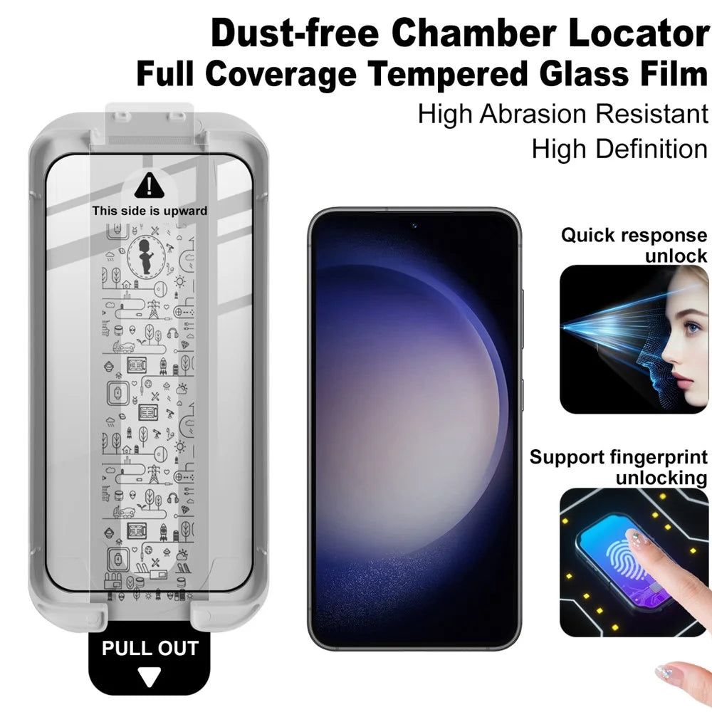 IMAK For Samsung Galaxy S25 / S24 Tempered Glass Full Screen Protector Full Glue Film with Dust-free Installation Tool (Fingerprint Unlock) - Black - 3