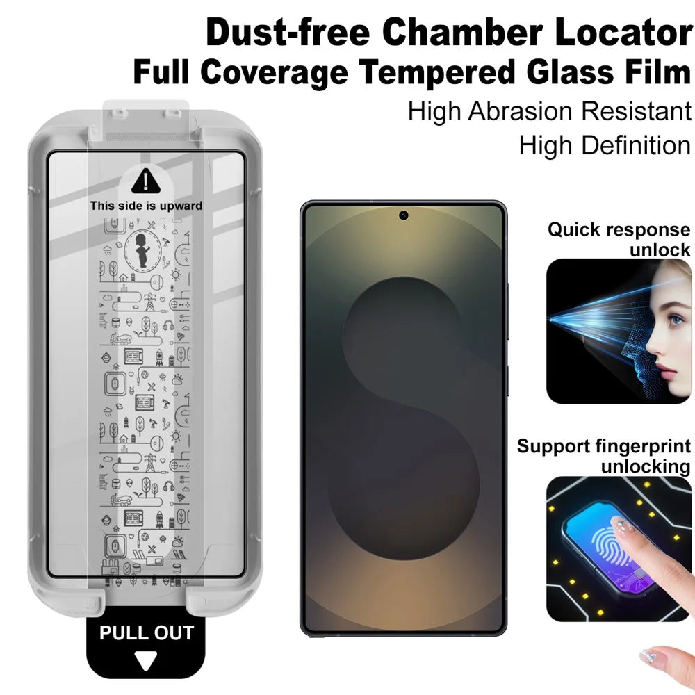 IMAK 3Pcs For Samsung Galaxy S25 Ultra Tempered Glass Full Screen Protector Full Glue Film with Dust-free Installation Tool (Fingerprint Unlock) - Black - 3