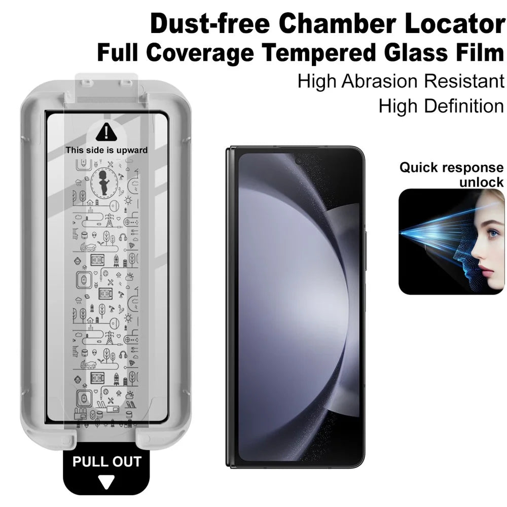 IMAK 3Pcs For Samsung Galaxy Z Fold5 5G Tempered Glass Full Screen Protector Full Glue Film with Dust-free Installation Tool - Black - 3