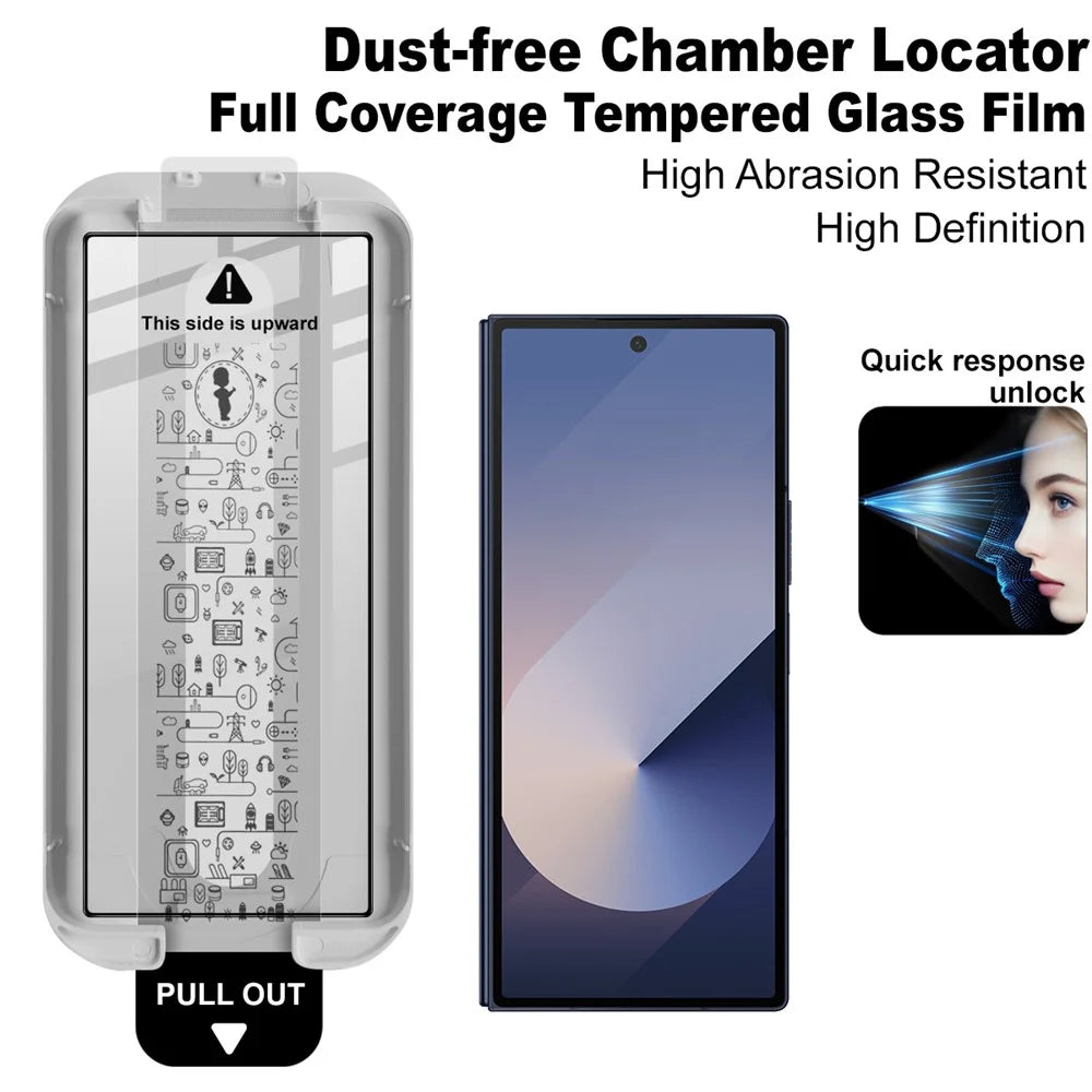 IMAK 3Pcs For Samsung Galaxy Z Fold6 5G Tempered Glass Full Screen Protector Full Glue Film with Dust-free Installation Tool - Black - 3