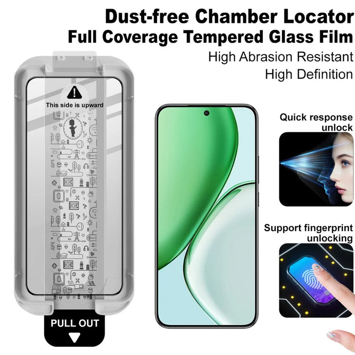 IMAK 3Pcs Tempered Glass Full Screen Protector for Honor Magic8 Lite 5G / X9d 5G / X70 5G Full Glue Film with Dust-free Installation Tool (Fingerprint Unlock) - Black - 3