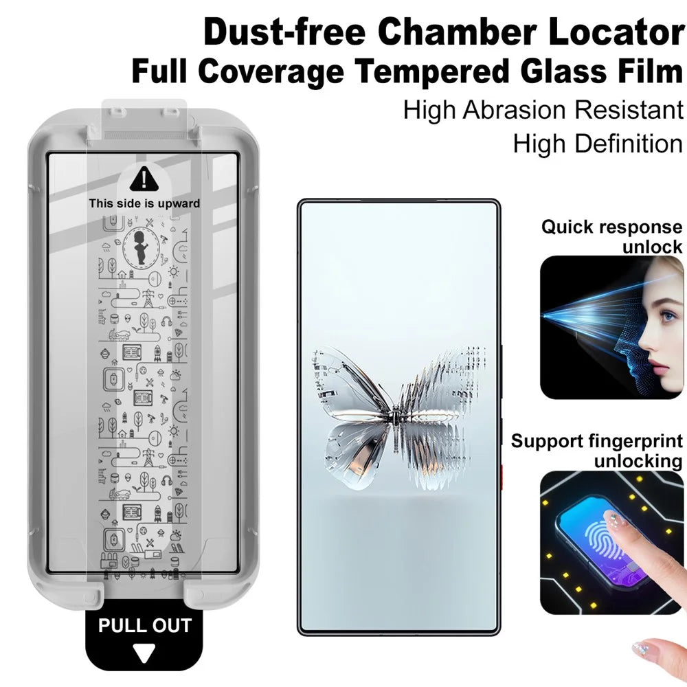 IMAK 3Pcs For ZTE nubia RedMagic 11S Pro+ 5G / 11S Pro 5G / 11 Pro 5G / 11 Pro+ 5G Tempered Glass Full Screen Protector Full Glue Film with Dust-free Installation Tool (Fingerprint Unlock) - Black - 3