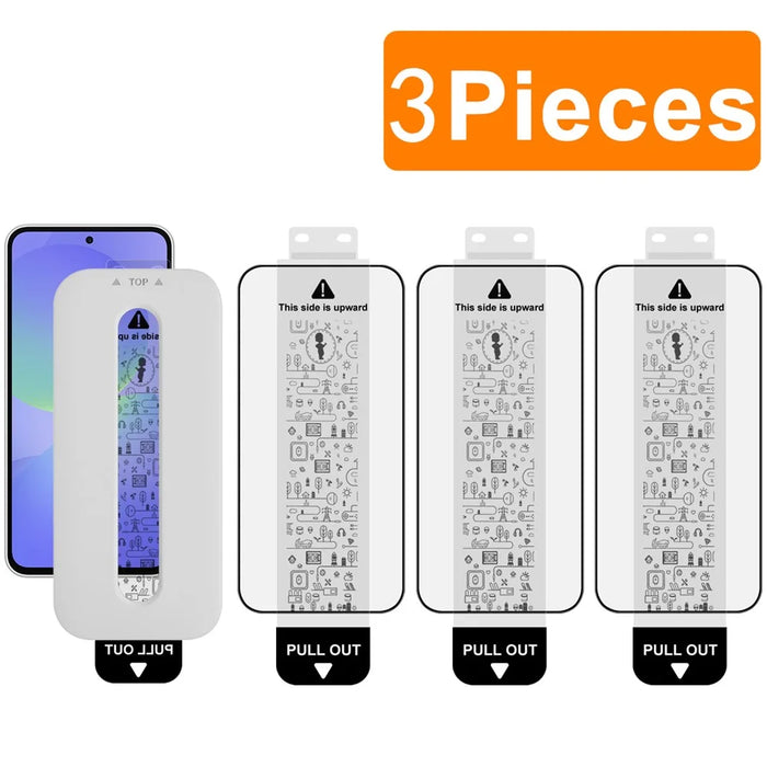 IMAK 3Pcs For Samsung Galaxy A35 5G / A55 5G Tempered Glass Full Screen Protector Full Glue Film with Dust-free Installation Tool (Fingerprint Unlock) - Black - 1