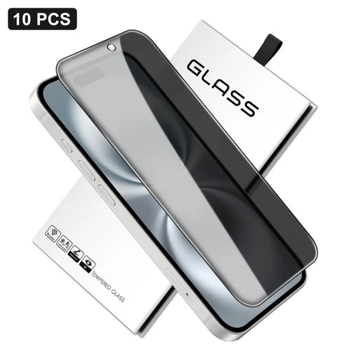For iPhone 16 10Pcs Anti-Spy Full Screen Protector 360 Degree Privacy High Aluminium-silicon Glass Film - Black - 1