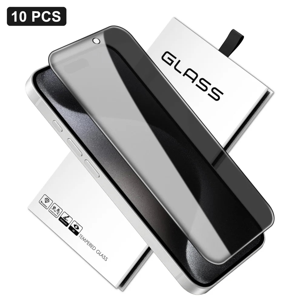 For iPhone 15 Pro Max 10Pcs Anti-Spy Full Screen Protector 360 Degree Privacy High Aluminium-silicon Glass Film - Black - 1
