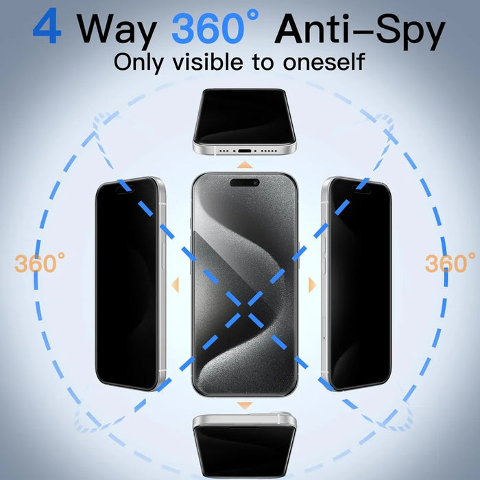 For iPhone 15 Pro 10Pcs Anti-Spy Full Screen Protector 360 Degree Privacy High Aluminium-silicon Glass Film - Black - 6