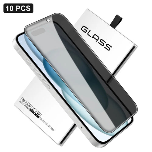 For iPhone 15 10Pcs Anti-Spy Full Screen Protector 360 Degree Privacy High Aluminium-silicon Glass Film - Black - 1
