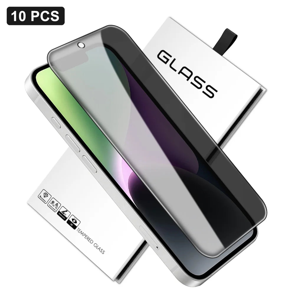 For iPhone 14 10Pcs Anti-Spy Full Screen Protector 360 Degree Privacy High Aluminium-silicon Glass Film - Black - 1