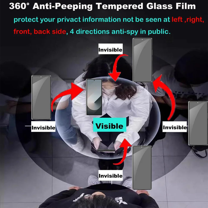 For Samsung Galaxy Z Fold5 5G 10Pcs Anti-Spy Full Screen Protector 360 Degree Privacy High Aluminium-silicon Glass Film - Black - 7