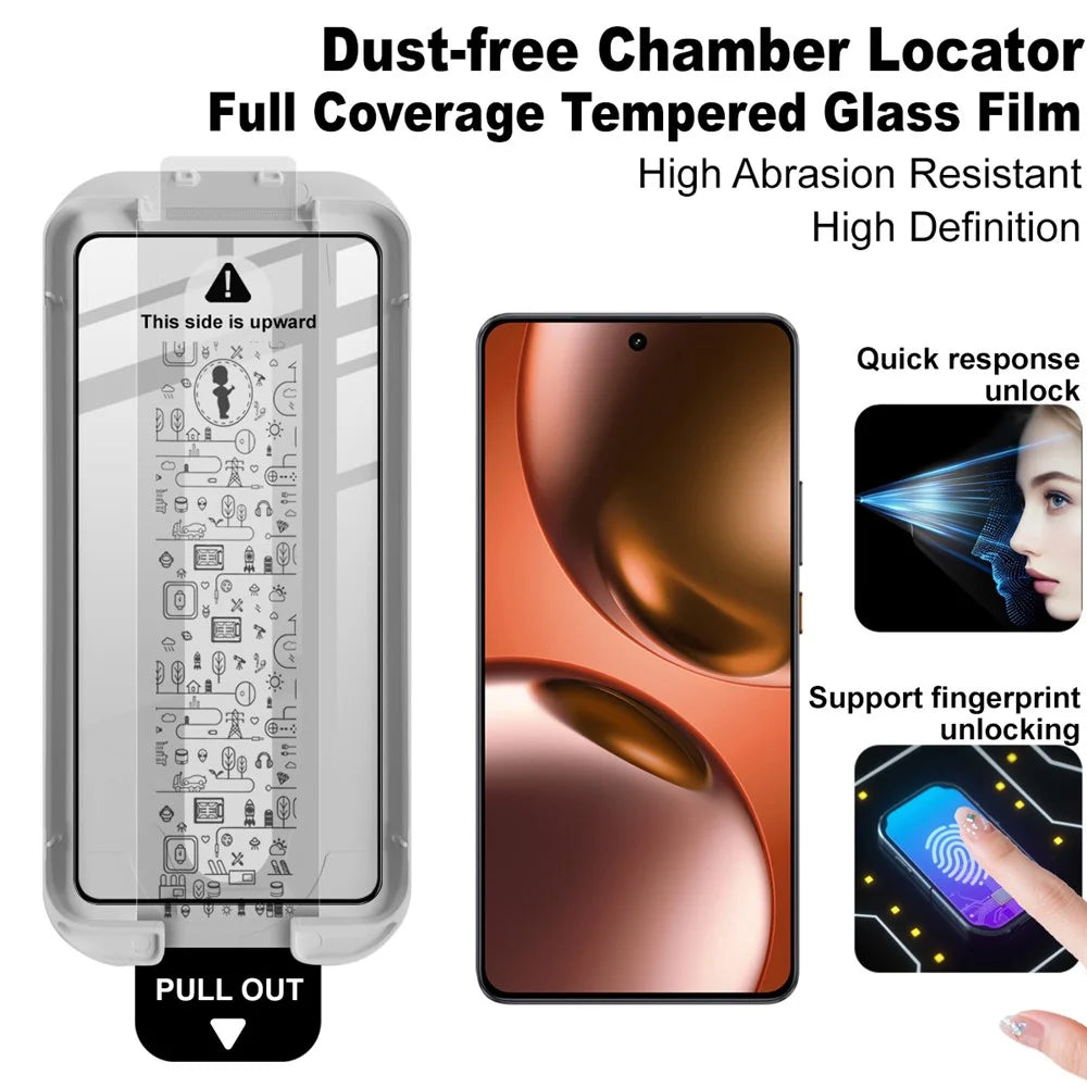 IMAK Tempered Glass  For Realme GT 7 5G  /  GT 7T 5G  /  GT7 5G (China) Full Screen Protector Full Glue Film with Dust-free Installation Tool (Fingerprint Unlock) - Black - 6