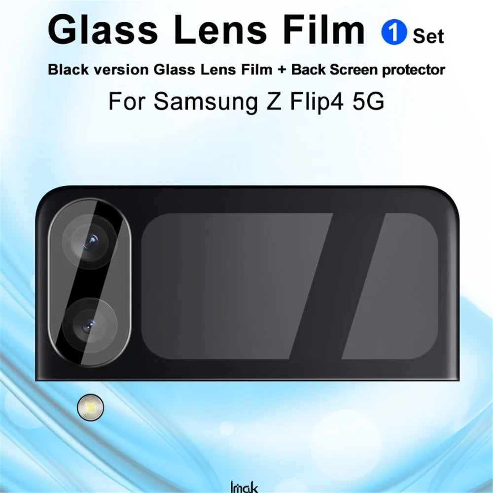 IMAK For Samsung Galaxy Z Flip4 5G Tempered Glass Lens Film + Acrylic Lens Cap (Black Version) with Glass Rear Small Screen Protector - 4