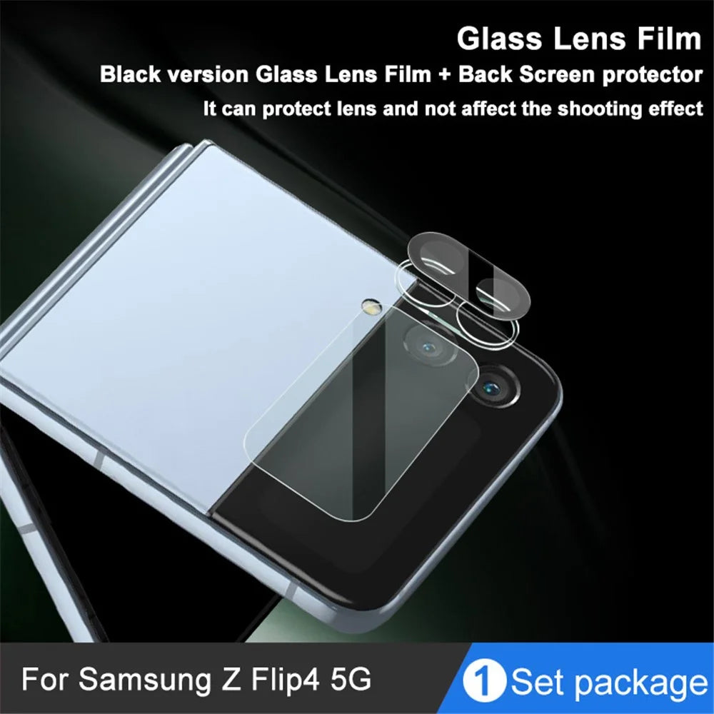 IMAK For Samsung Galaxy Z Flip4 5G Tempered Glass Lens Film + Acrylic Lens Cap (Black Version) with Glass Rear Small Screen Protector - 5