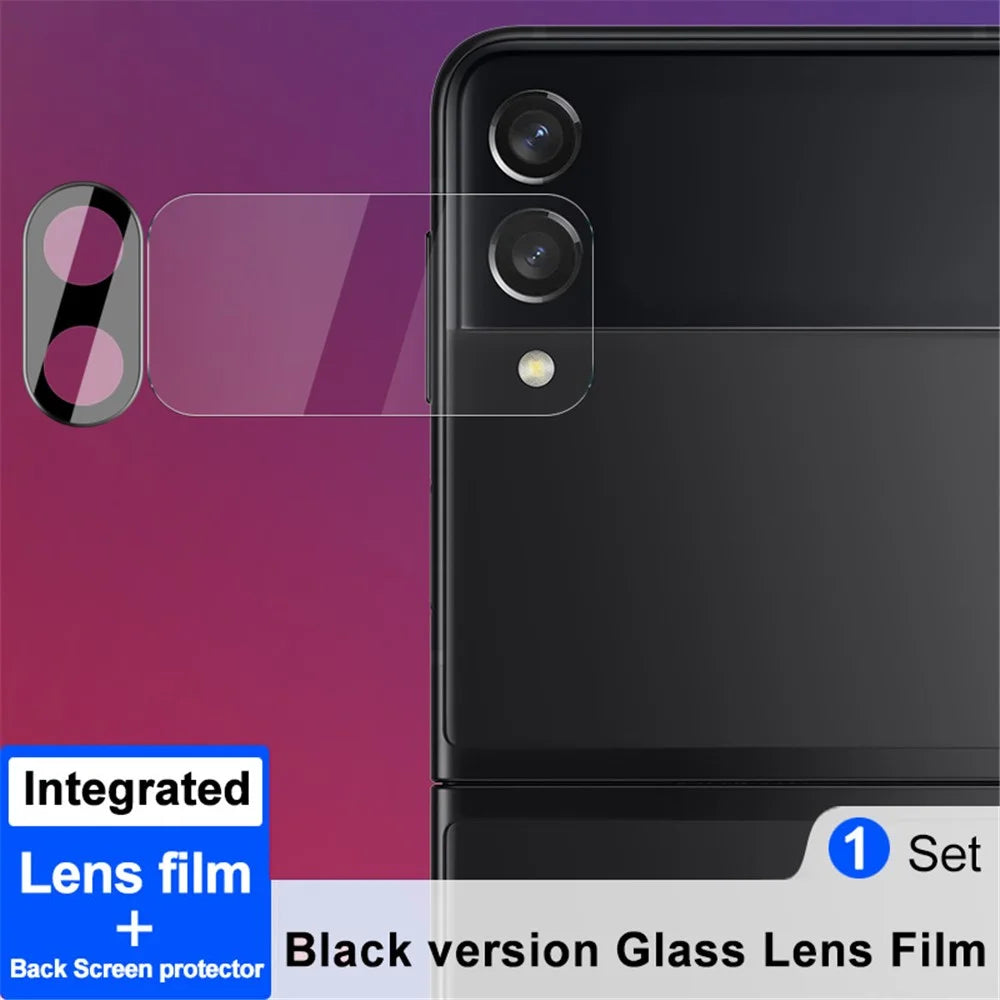 IMAK For Samsung Galaxy Z Flip4 5G Tempered Glass Lens Film + Acrylic Lens Cap (Black Version) with Glass Rear Small Screen Protector - 6