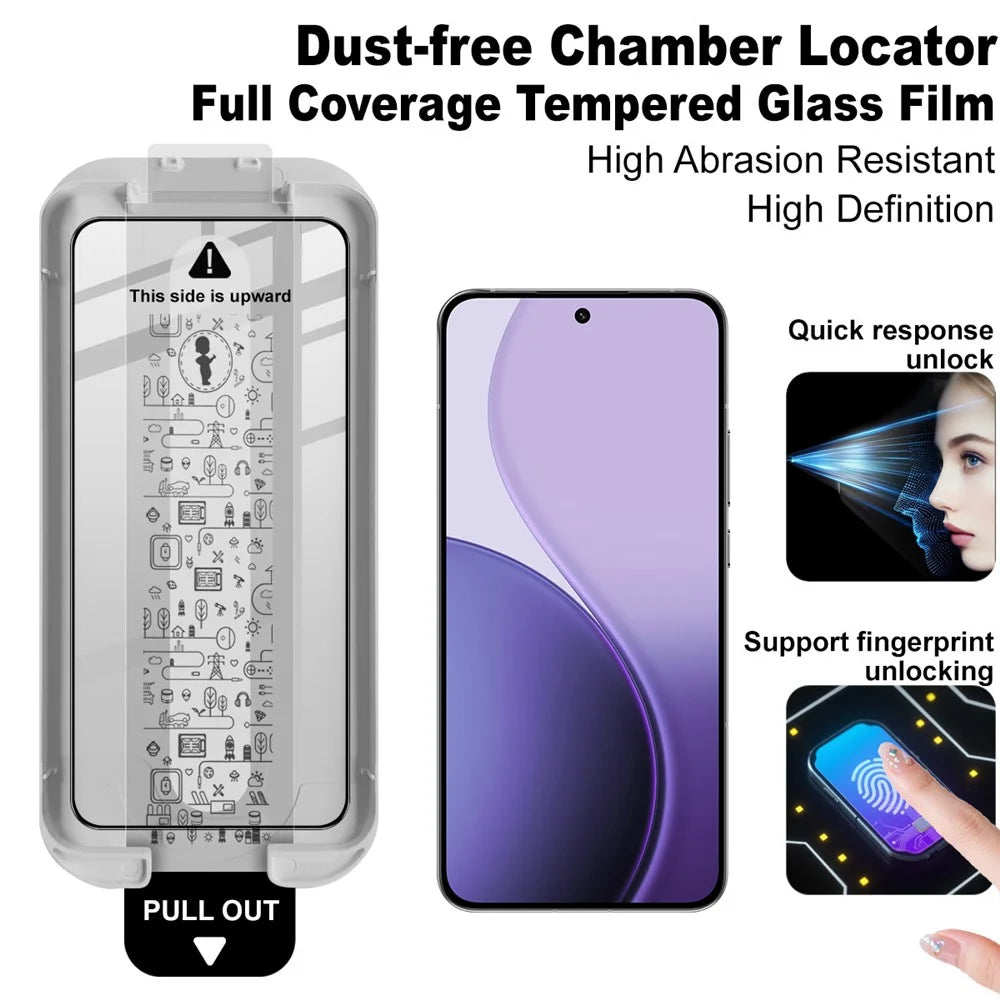 IMAK 3Pcs For Oppo Reno14 Pro 5G (Global) Tempered Glass Full Screen Protector Full Glue Film with Dust-free Installation Tool (Fingerprint Unlock) - 5