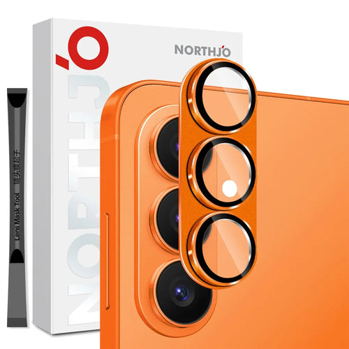 NORTHJO For Samsung Galaxy S26 Camera Lens Protector Matte Integrated Metal Tempered Glass Lens Film (Complete Covering) - Orange - 1