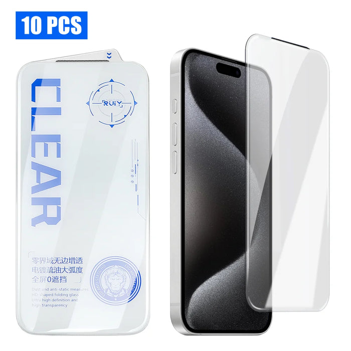 For iPhone 16 Pro Max 10Pcs Full Screen Protector 3D Round Edge HD Tempered Glass Film - Transparent - 1