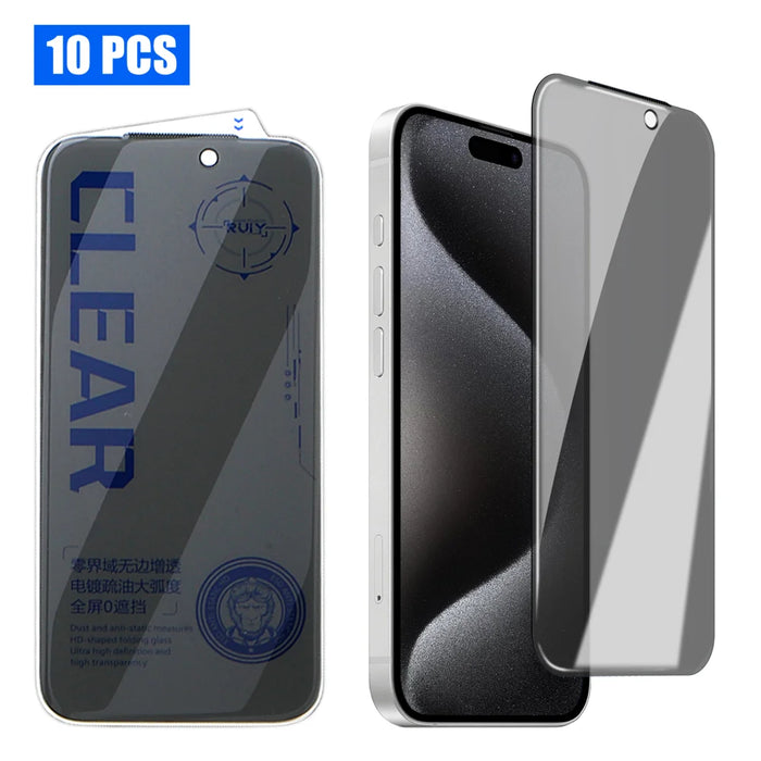 For iPhone 16 Pro Max 10Pcs Anti Spy Screen Protector 3D Round Edge Full Coverage Tempered Glass Film - Black - 1