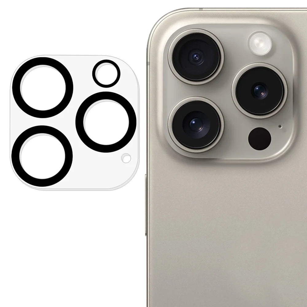 For iPhone 16 Pro Max / iPhone 16 Pro Tempered Glass Lens Protector Silk Printing Camera Lens Film - Black - 1