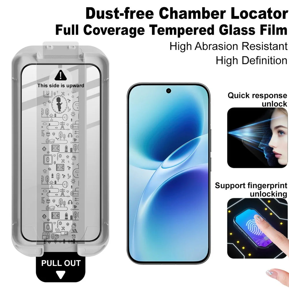 IMAK 3Pcs For vivo S50 5G Tempered Glass Full Screen Protector Full Glue Film with Dust-free Installation Tool (Fingerprint Unlock) - Black - 4