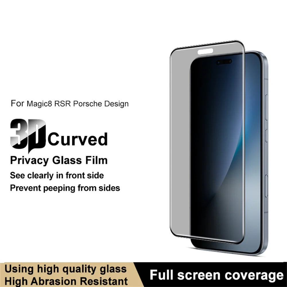 IMAK For Honor Magic8 RSR Porsche Design 5G Anti Spy Screen Protector Full Cover Side Glue Tempered Glass Film - Black - 3