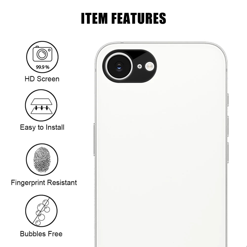 For iPhone 17e / 16e Full Cover Camera Lens Protector Silk Print HD Anti Fingerprint AR Tempered Glass Lens Film - Black - 2
