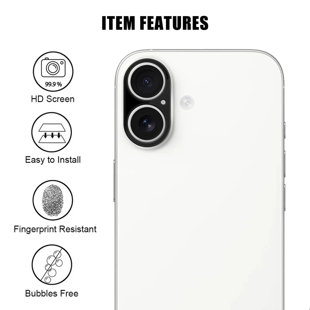 For iPhone 16 Plus / iPhone 16 Full Cover Camera Lens Protector Silk Print HD Anti Fingerprint AR Tempered Glass Lens Film - Black - 2
