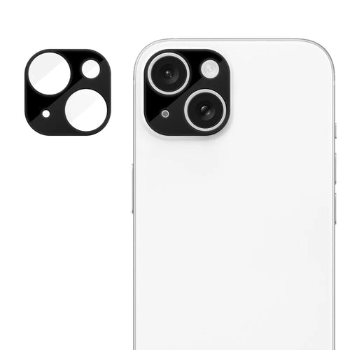 For iPhone 15 Plus / iPhone 15 Full Cover Camera Lens Protector Silk Print HD Anti Fingerprint AR Tempered Glass Lens Film - Black - 1