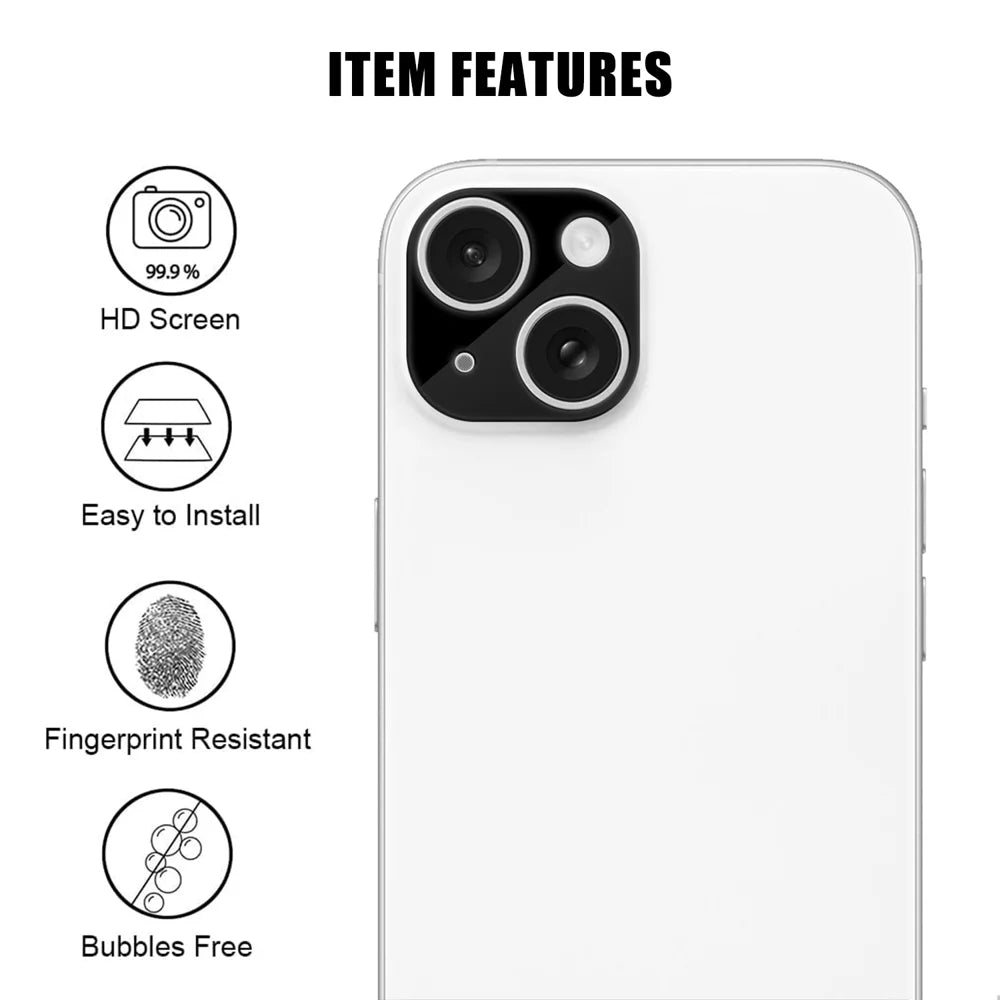 For iPhone 15 Plus / iPhone 15 Full Cover Camera Lens Protector Silk Print HD Anti Fingerprint AR Tempered Glass Lens Film - Black - 2