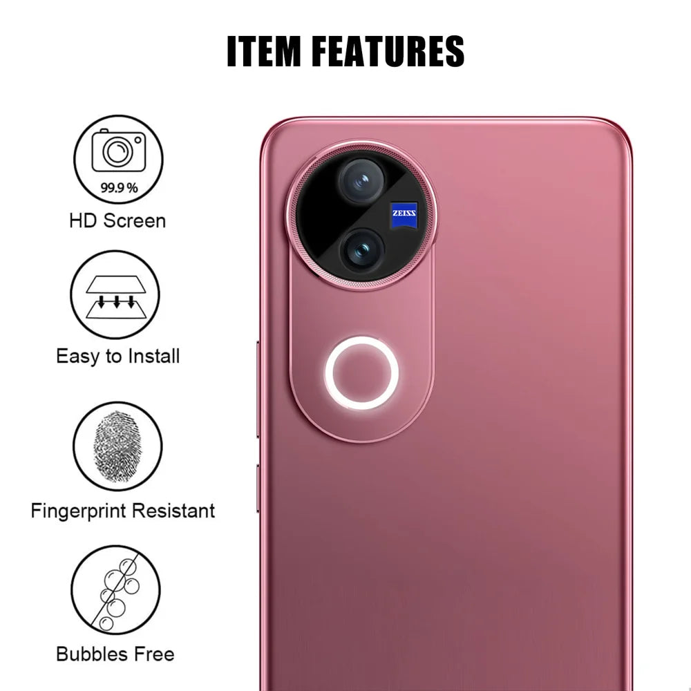 For vivo V50 5G Full Cover Camera Lens Protector Silk Print HD Anti Fingerprint AR Tempered Glass Lens Film - Black - 2