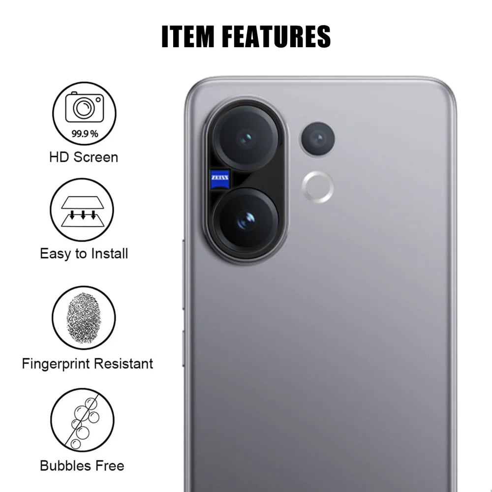 For vivo V60 5G Full Cover Camera Lens Protector Silk Print HD Anti Fingerprint AR Tempered Glass Lens Film - Black - 2
