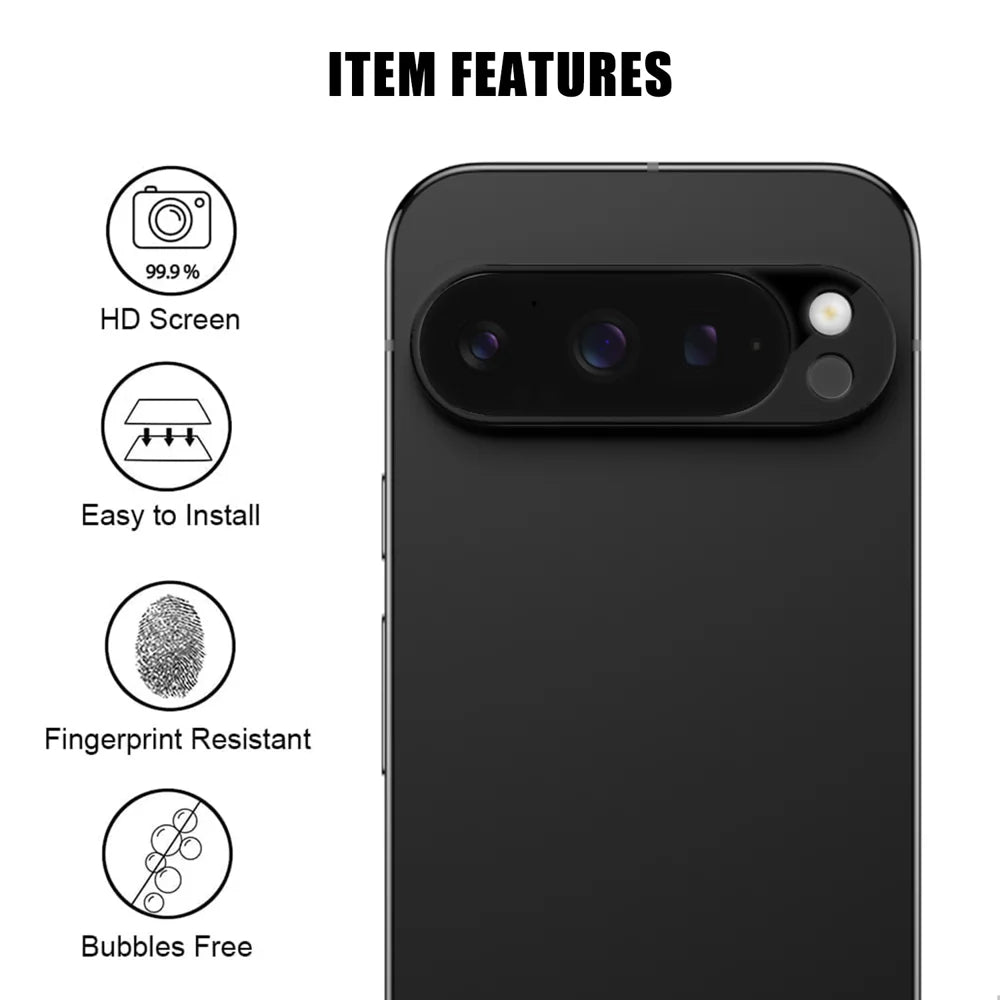 For Google Pixel 9 Pro XL Full Cover Camera Lens Protector Silk Print HD Anti Fingerprint AR Tempered Glass Lens Film - Black - 2