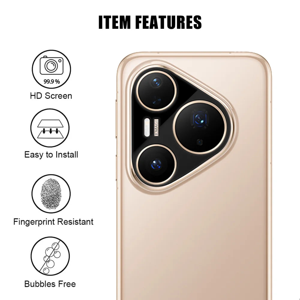 For Huawei Pura 80 Pro+ / Huawei Pura 80 Pro Full Cover Camera Lens Protector Silk Print HD Anti Fingerprint AR Tempered Glass Lens Film - Black - 2