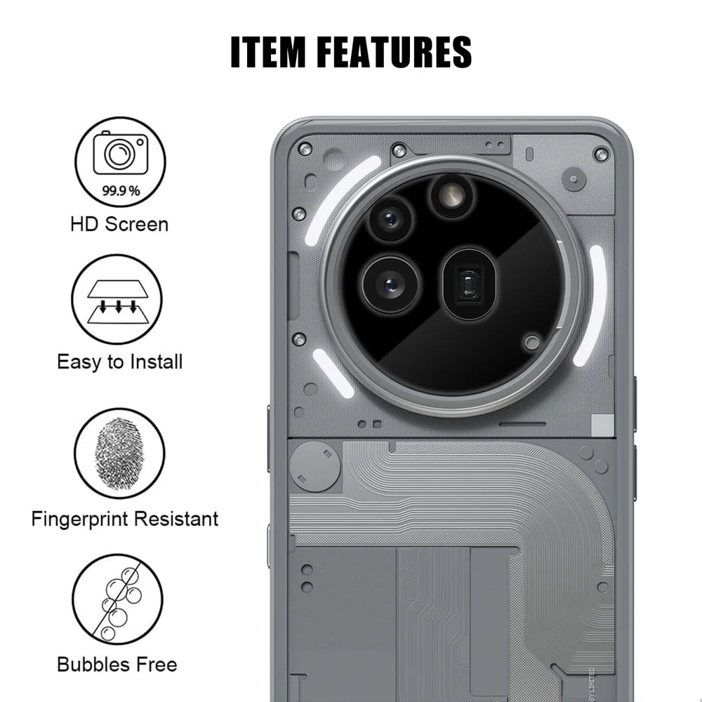 For Nothing Phone (3a) Pro Full Cover Camera Lens Protector Silk Print HD Anti Fingerprint AR Tempered Glass Lens Film - Black - 2
