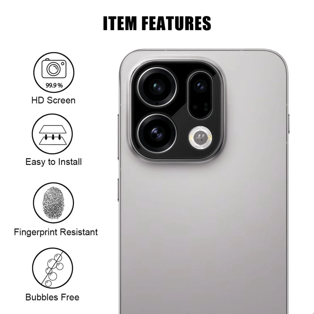 For Oppo Find X9 5G Full Cover Camera Lens Protector Silk Print HD Anti Fingerprint AR Tempered Glass Lens Film - Black - 2