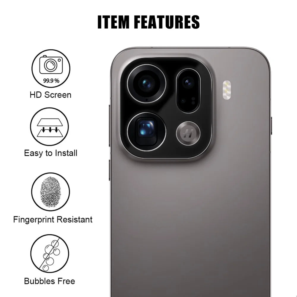 For Oppo Find X9 Pro 5G Full Cover Camera Lens Protector Silk Print HD Anti Fingerprint AR Tempered Glass Lens Film - Black - 2