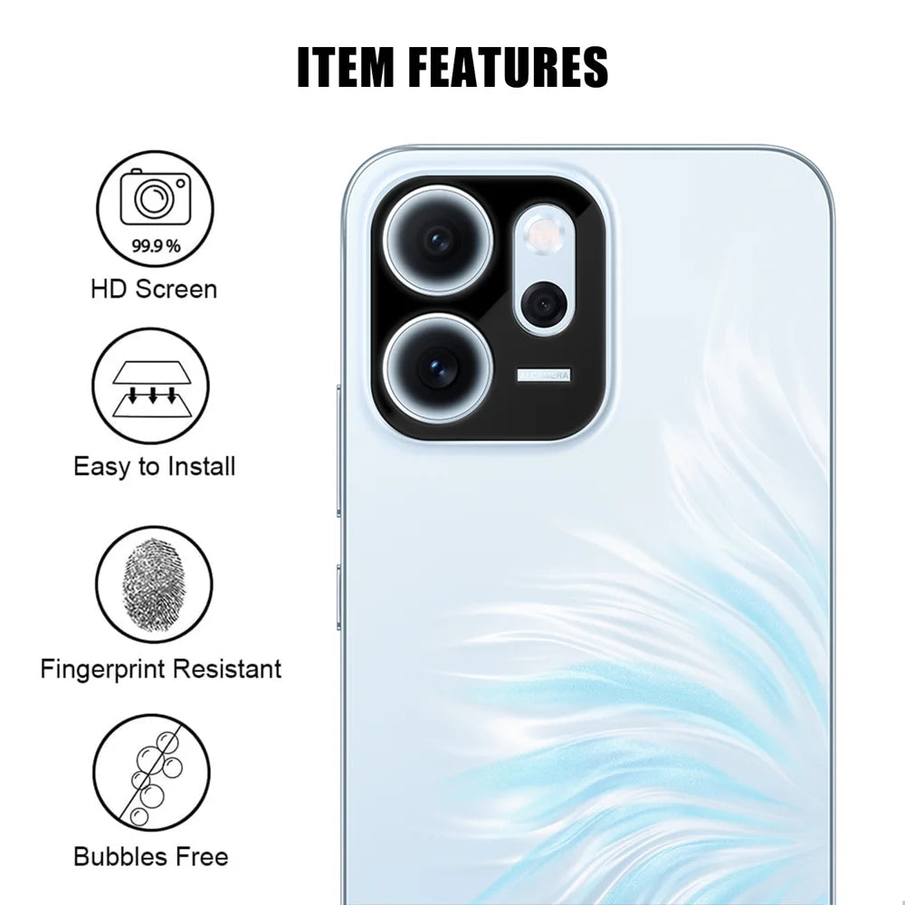 For Oppo Reno14 F 5G Full Cover Camera Lens Protector Silk Print HD Anti Fingerprint AR Tempered Glass Lens Film - Black - 2