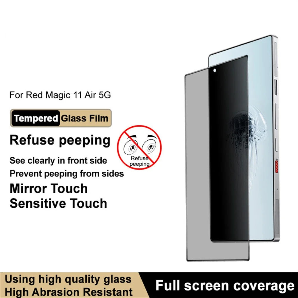 IMAK For ZTE nubia RedMagic 11 Air 5G Privacy Screen Protector Anti Peep Full Cover Tempered Glass Film (Fingerprint Unlock) - Black - 3
