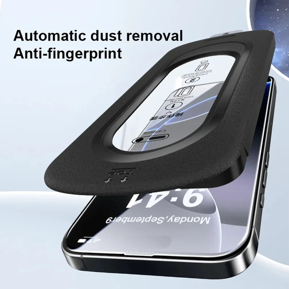 For iPhone 15 Full Screen Protector Anti Fingerprint High Aluminium-silicon Glass Film with Dust Removal Installation Tool - Transparent - 5