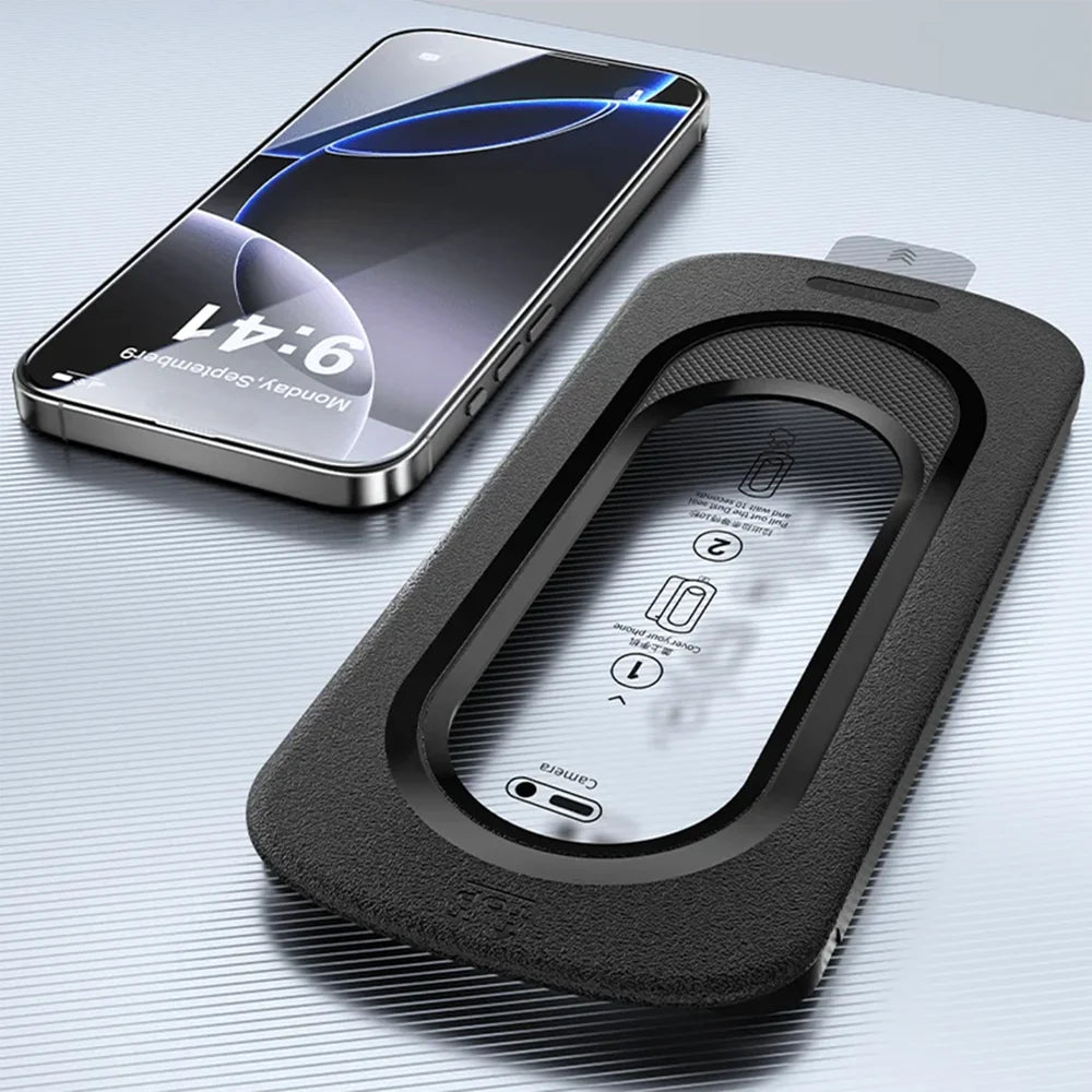 For iPhone 13 Pro Max Full Screen Protector Anti Fingerprint High Aluminium-silicon Glass Film with Dust Removal Installation Tool - Transparent - 2